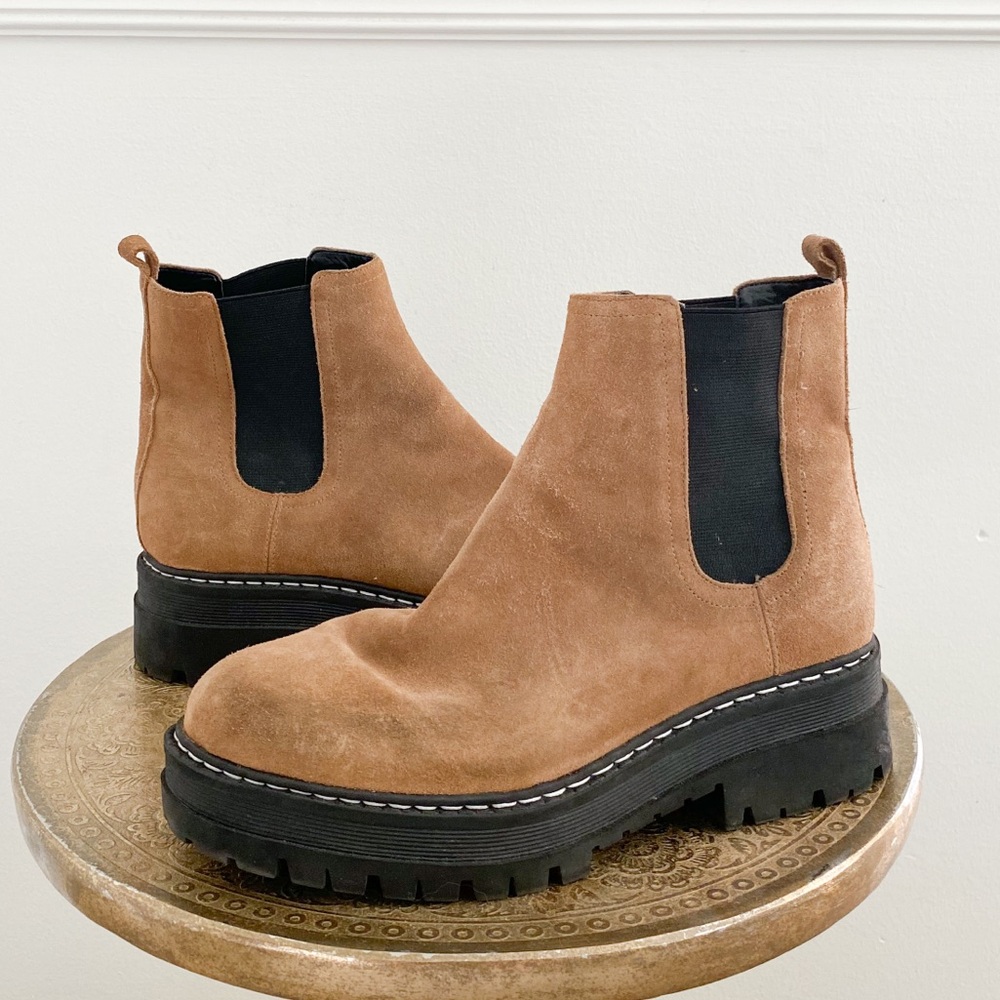 Marc Fisher Padima Suede Leather Combat Chelsea Boots